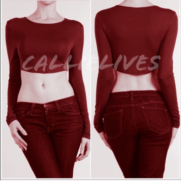 Xena Brick House: Maroon Red Crop Top long sleeve - Picture 4 of 5